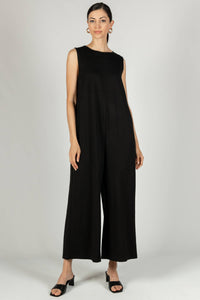 P. CILL Butter Modal Binding Detail Jumpsuit: Black