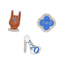 Blue White 3 Pcs Sorority Pins: 1 inch / Blue and White / Rhodium