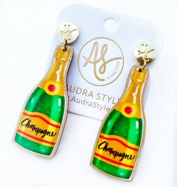 Large Statement Colorful Champagne Food Artwork Earrings