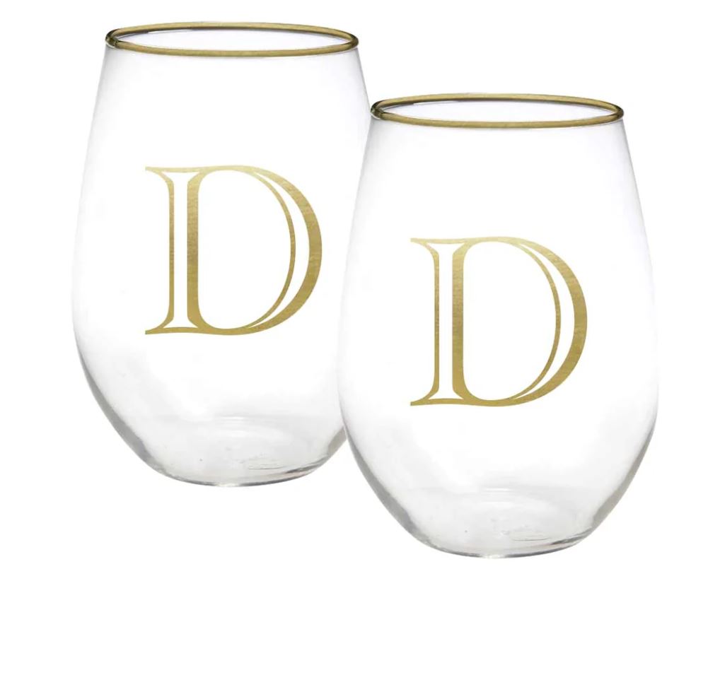 Initial Stemless Wine Glass (Set of 2)