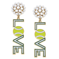 Love Pearl Cluster Enamel Tennis Earrings in Green and White