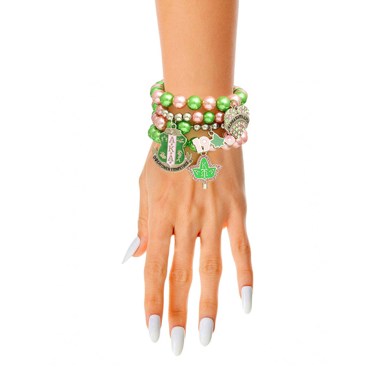 AKA Sorority Inspired Pink Green Pearl Bracelets