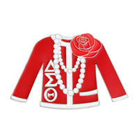 Red White Sweater Sorority Pin: 2.15 x 3.25 inches / Red and White / Rhodium