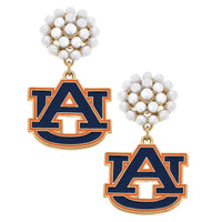 Auburn Tigers Pearl Cluster Enamel Drop Earrings in Navy/Ora