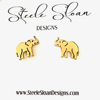 Cute Elephant Earrings, Gold Stud Elephant Earrings, Alabama