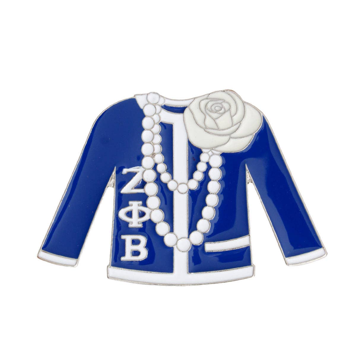 Blue White Sweater Sorority Pin: 2.15 x 3.25 inches / Blue and White / Rhodium