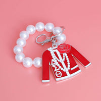 Red and White Delta  Sorority Keychain: 4.25 x 3.25 inches / Red and White / Rhodium