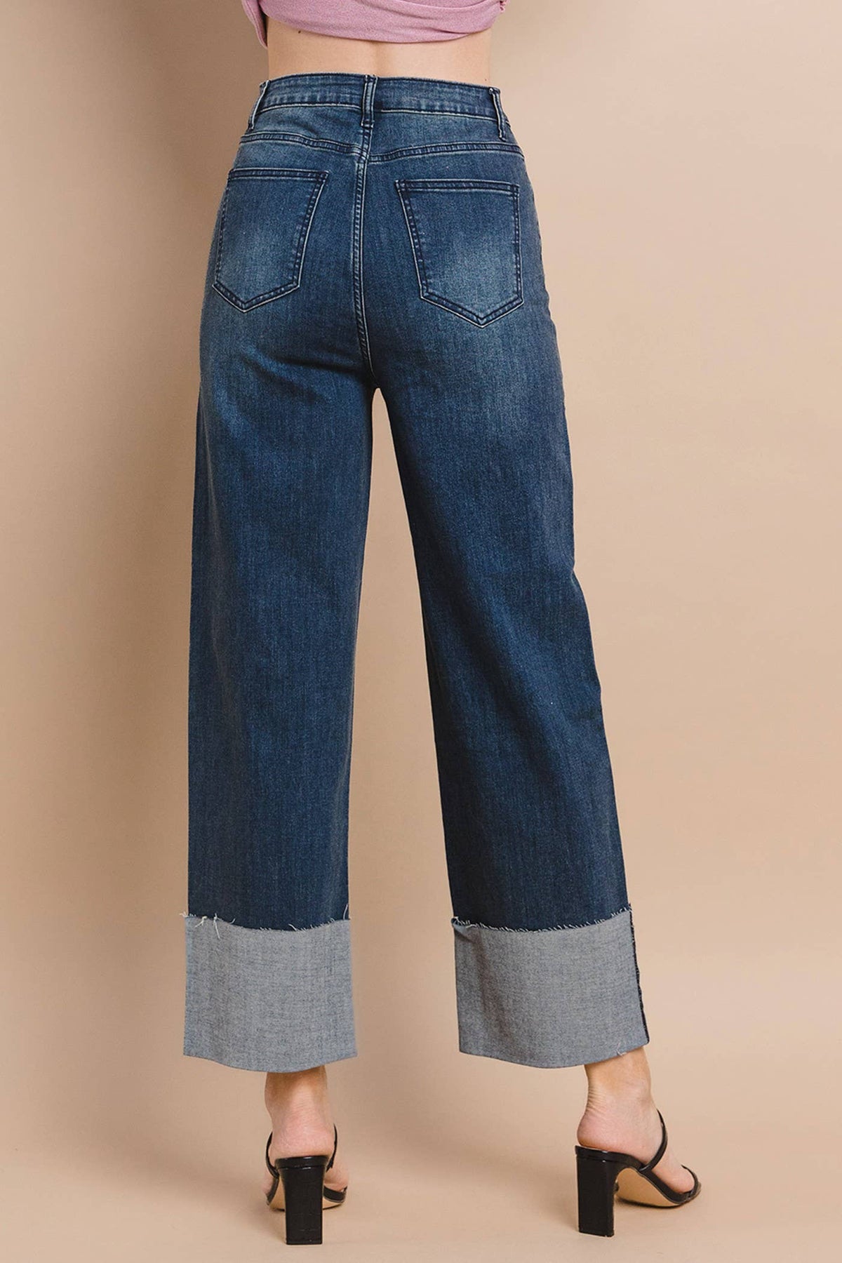 STRAIGHT LEG BOYFRIEND FIT CUFFED JEANS- MID Denim